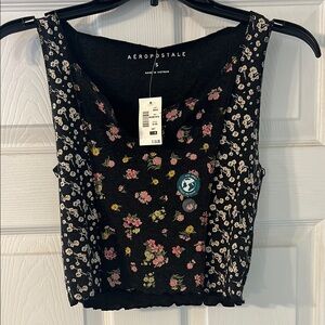 Aeropostale Women's Black Floral Top